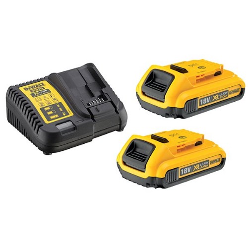 Lader- og batteripakke DEWALT 2x18 V 2,0 Ah Li-Ion