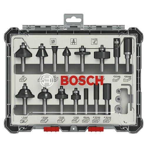 Fresejernsett BOSCH HM 15 deler 8 mm feste