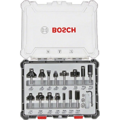 Fresejernsett BOSCH HM 15 deler 6 mm feste